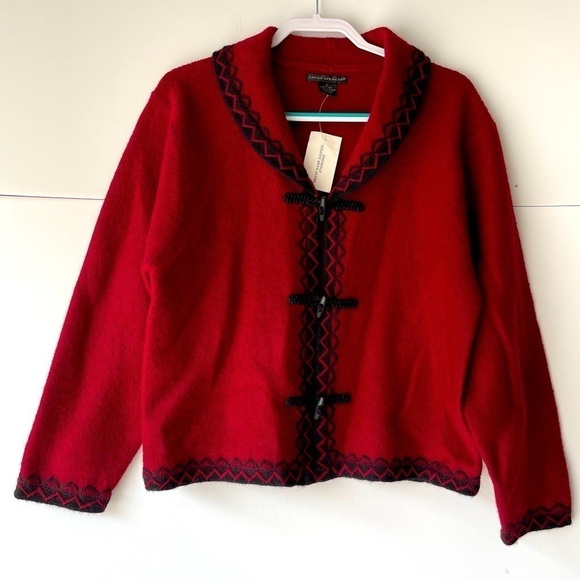 NEW! ($60) Sarah Spencer Wool Blazer Jacket Coat Red Cardigan Sweater Top, Sz L - Picture 2 of 12